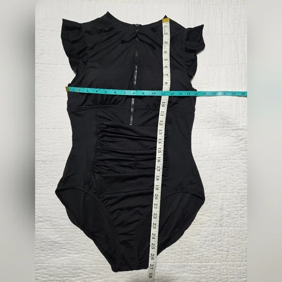 Anne Cole Black Zip-Front Ruffle Sleeve One-Piece Swimsuit - Picture 5 of 7